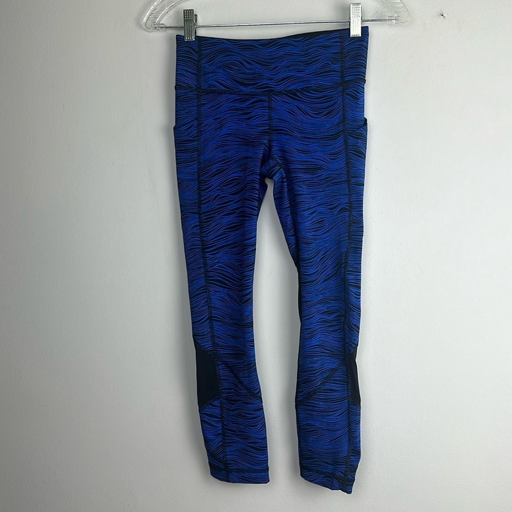 Lululemon Pace Rival Crop 22” Leggings Size 2 Life Lines Cerulean Blue Black - Picture 2 of 16